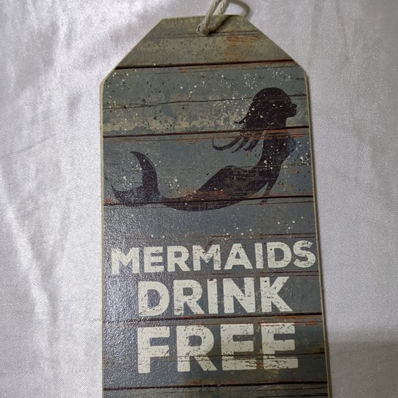 Vintage Mermaid Small Wooden Plaque with Rope